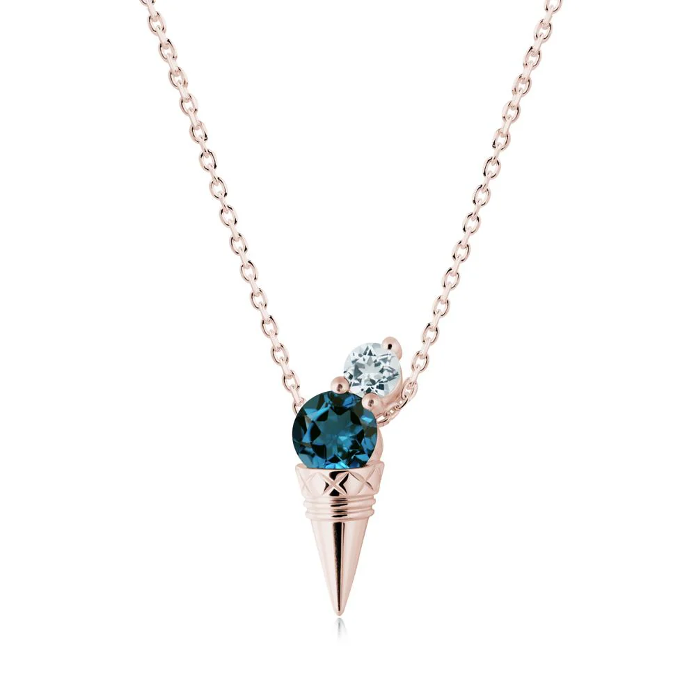 London Blue Topaz and Aquamarine Toi Et Moi Necklace - Image 3