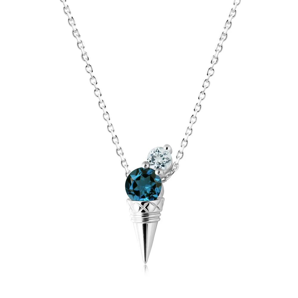London Blue Topaz and Aquamarine Toi Et Moi Necklace - Image 9