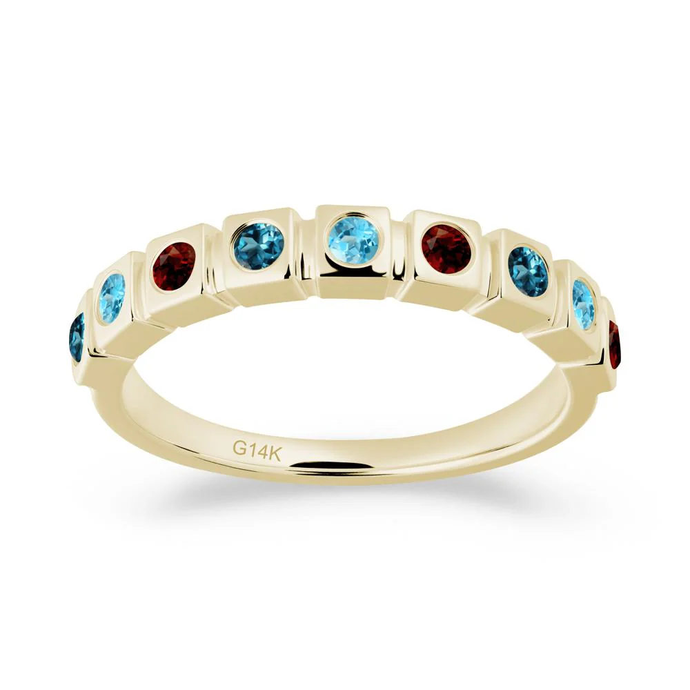 London Blue Topaz and Garnet and Sapphire Multi-Stone Ring - Image 3