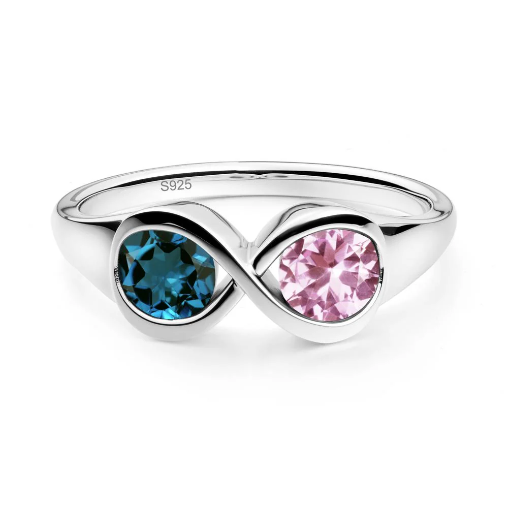 London Blue Topaz and Pink Sapphire Toi Et Moi Infinity Ring