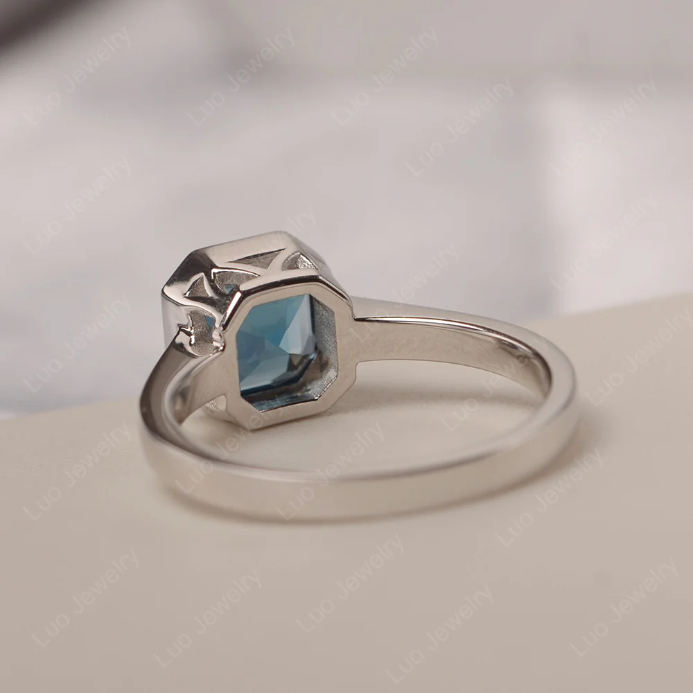 London Blue Topaz Bezel Set Asscher Cut Ring - Image 5