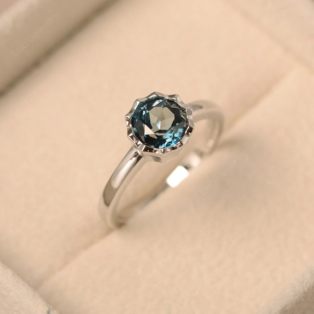 London Blue Topaz Bezel Solitaire Decagon Ring - Image 2