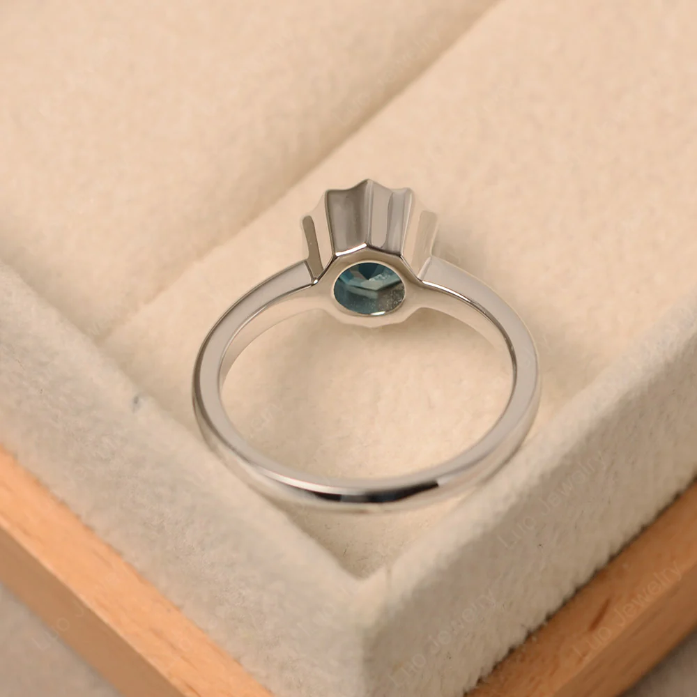 London Blue Topaz Bezel Solitaire Decagon Ring - Image 3