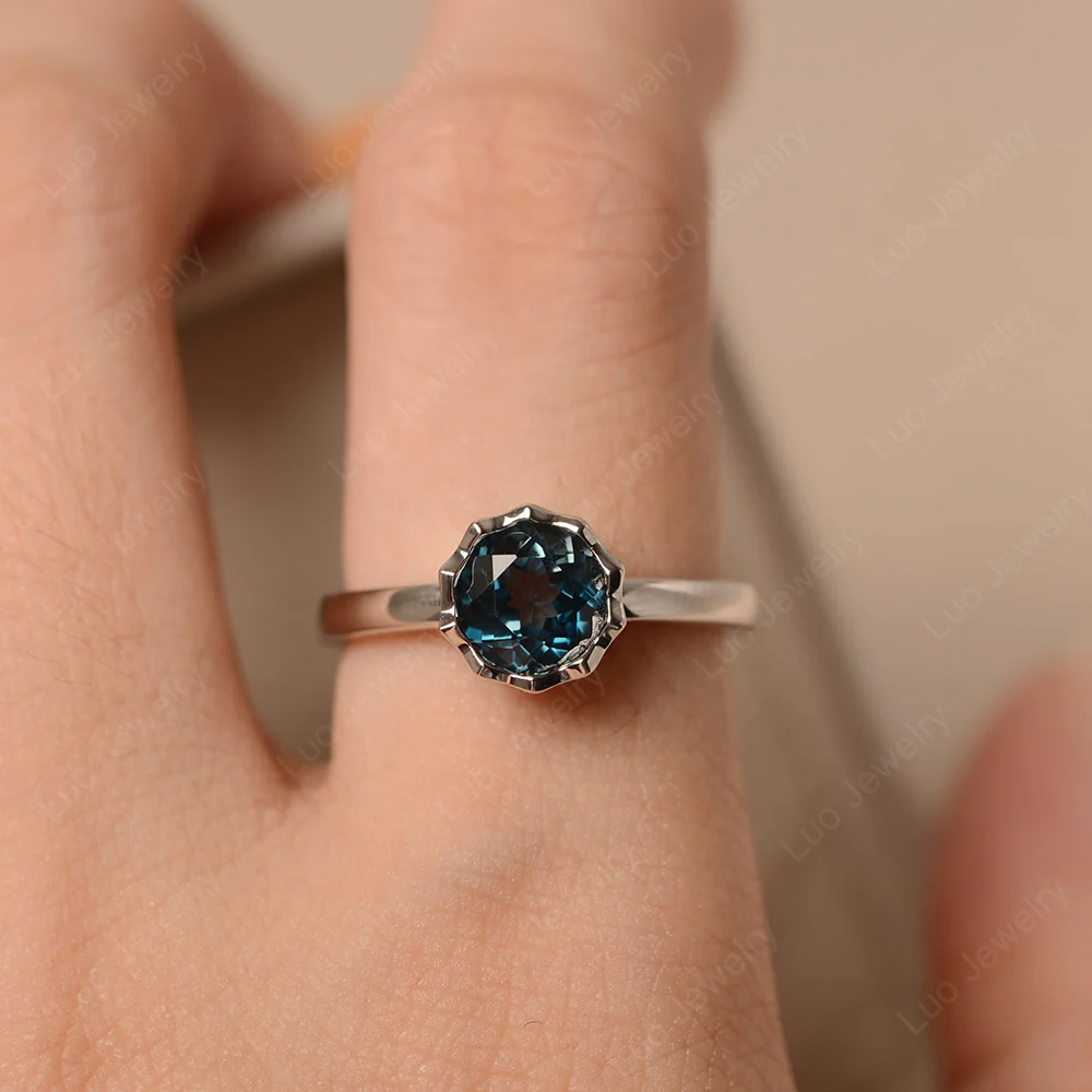 London Blue Topaz Bezel Solitaire Decagon Ring - Image 4