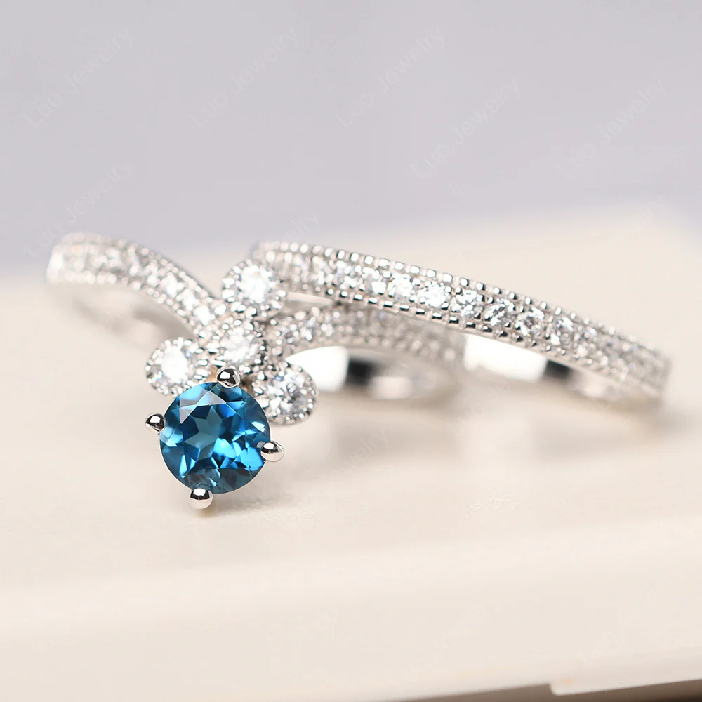 London Blue Topaz Milgrain Bridal Ring Set
