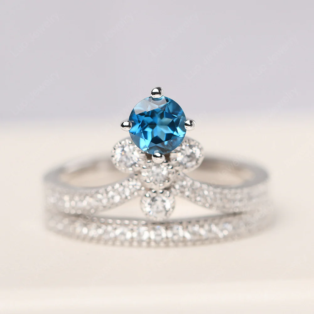 London Blue Topaz Milgrain Bridal Ring Set - Image 2