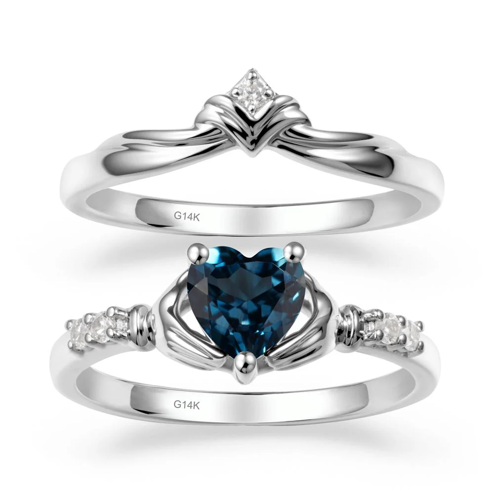 London Blue Topaz Claddagh Engagement Ring Sets
