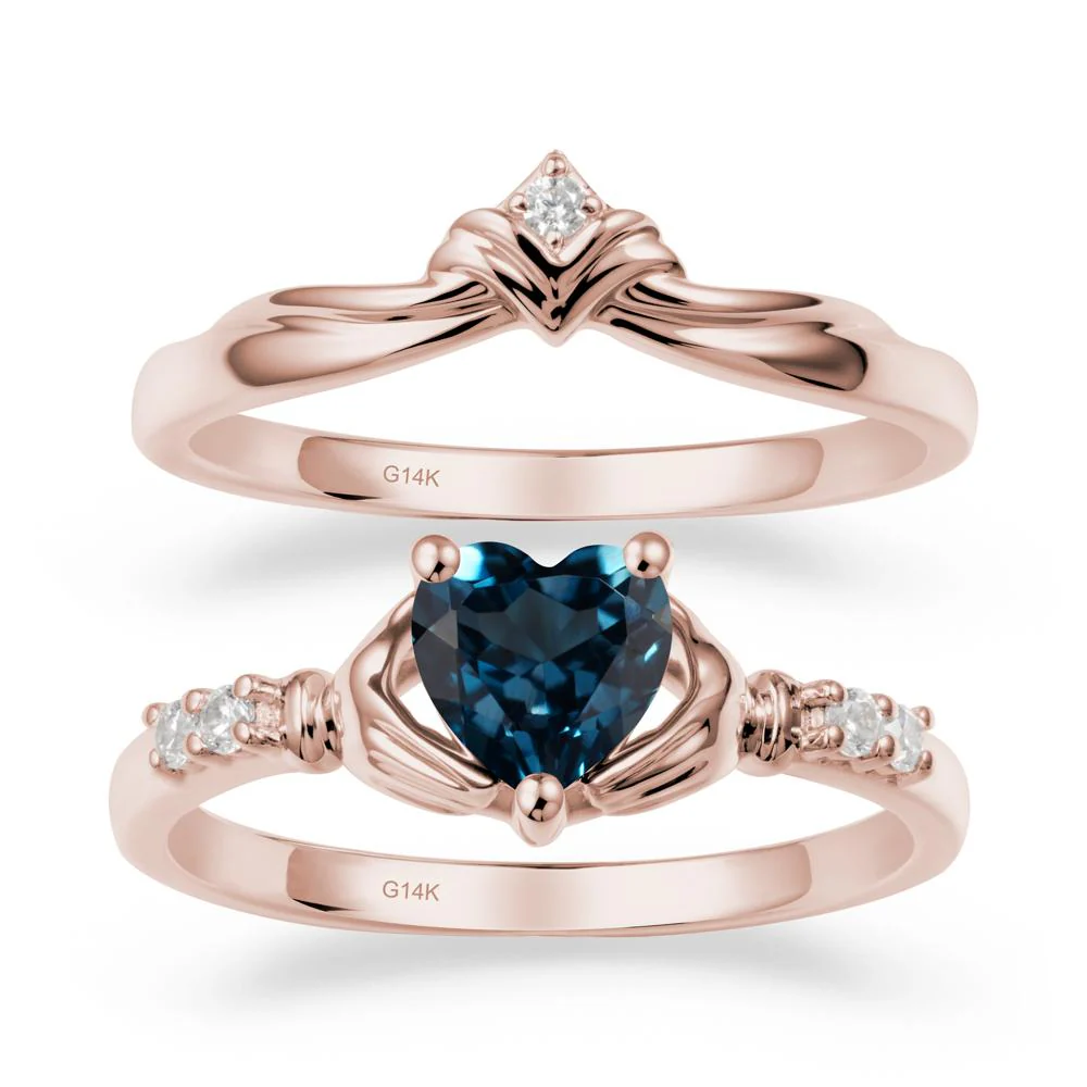 London Blue Topaz Claddagh Engagement Ring Sets - Image 2