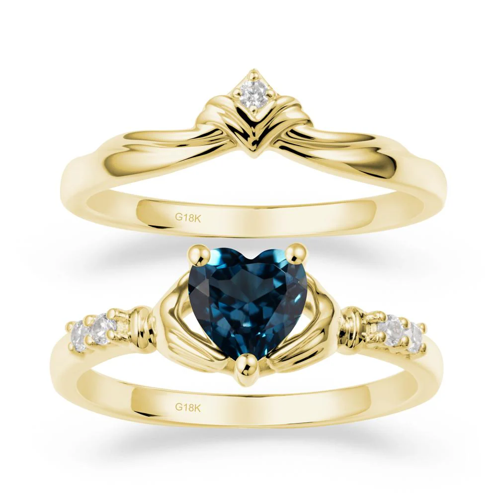 London Blue Topaz Claddagh Engagement Ring Sets - Image 6