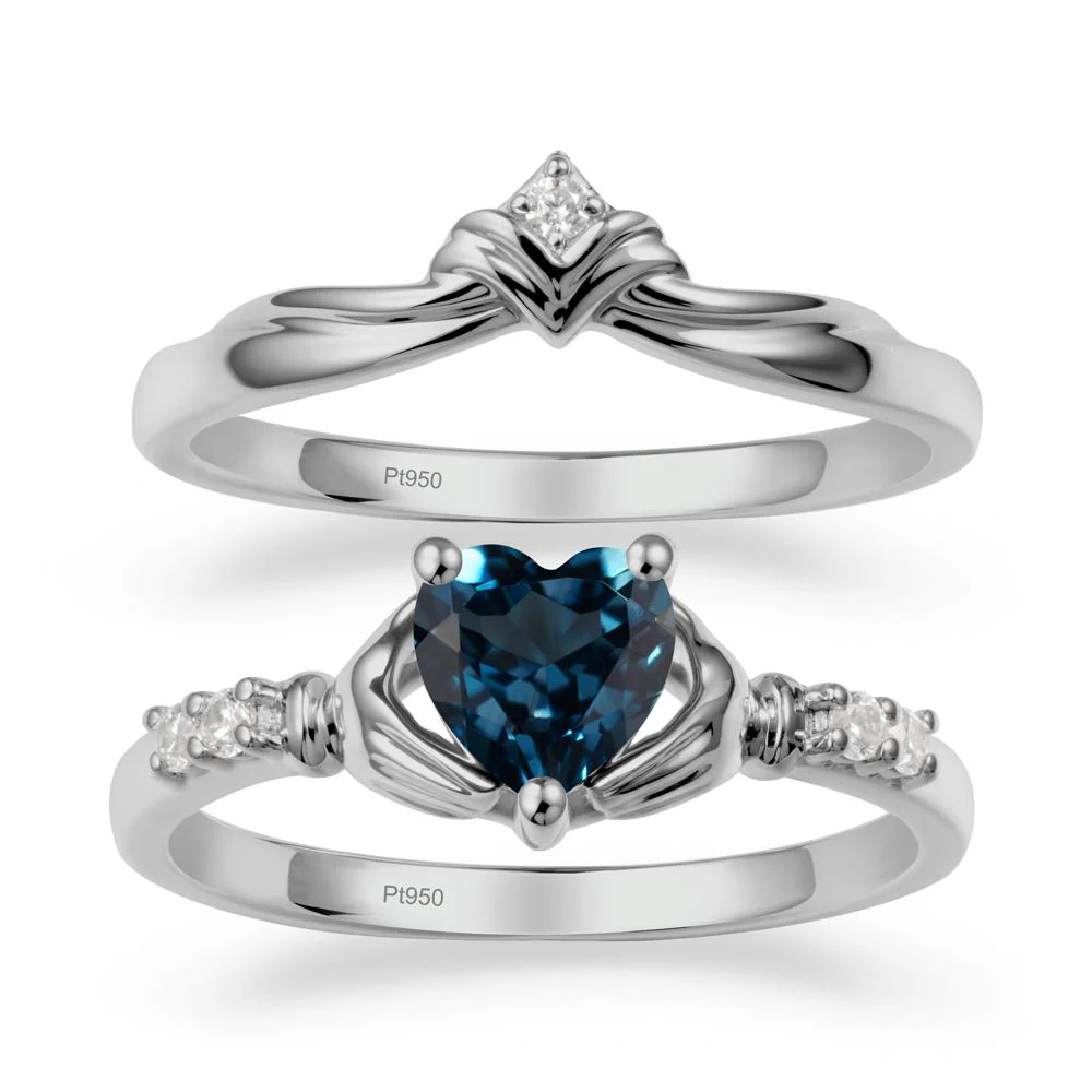 London Blue Topaz Claddagh Engagement Ring Sets - Image 8