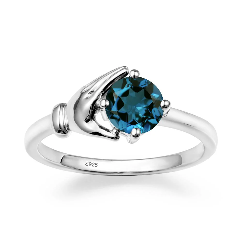 London Blue Topaz Cupping Hand Ring In 14K Gold