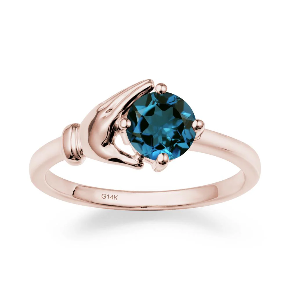London Blue Topaz Cupping Hand Ring In 14K Gold - Image 2
