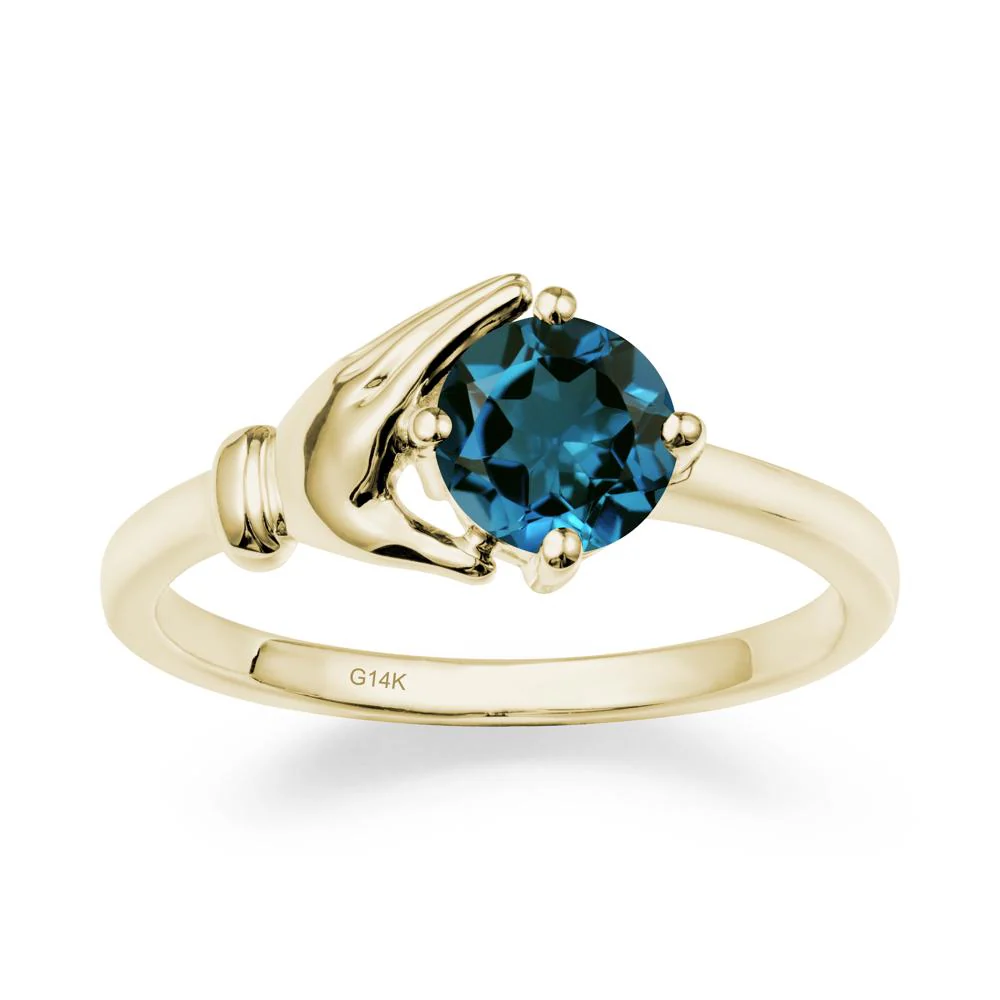 London Blue Topaz Cupping Hand Ring In 14K Gold - Image 4