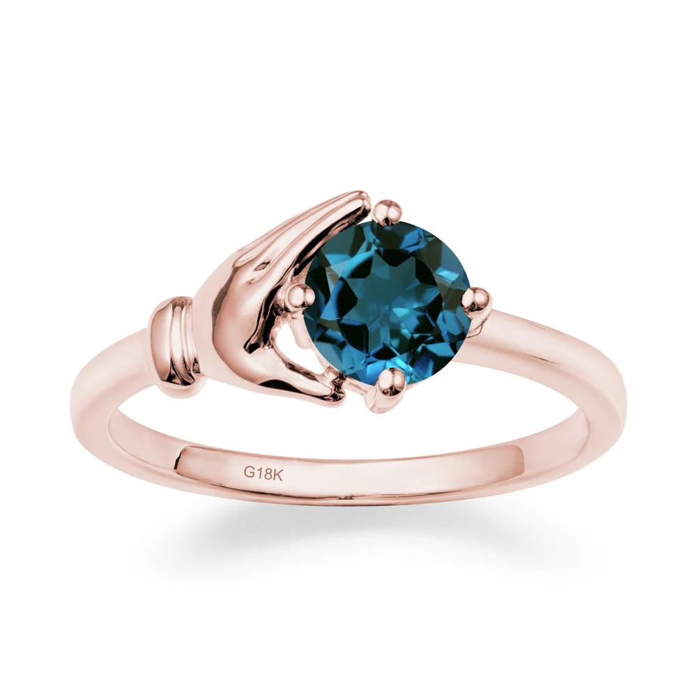 London Blue Topaz Cupping Hand Ring In 14K Gold - Image 5