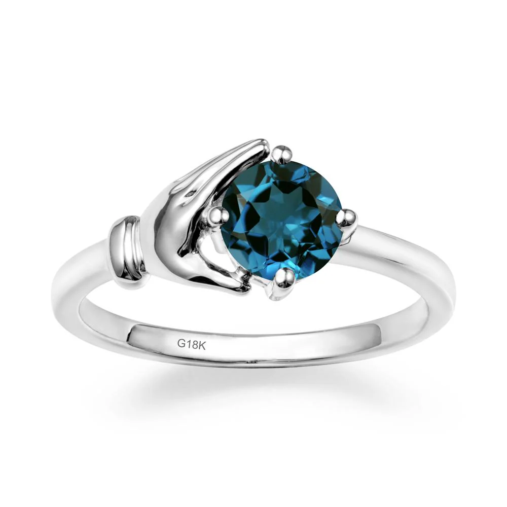 London Blue Topaz Cupping Hand Ring In 14K Gold - Image 6