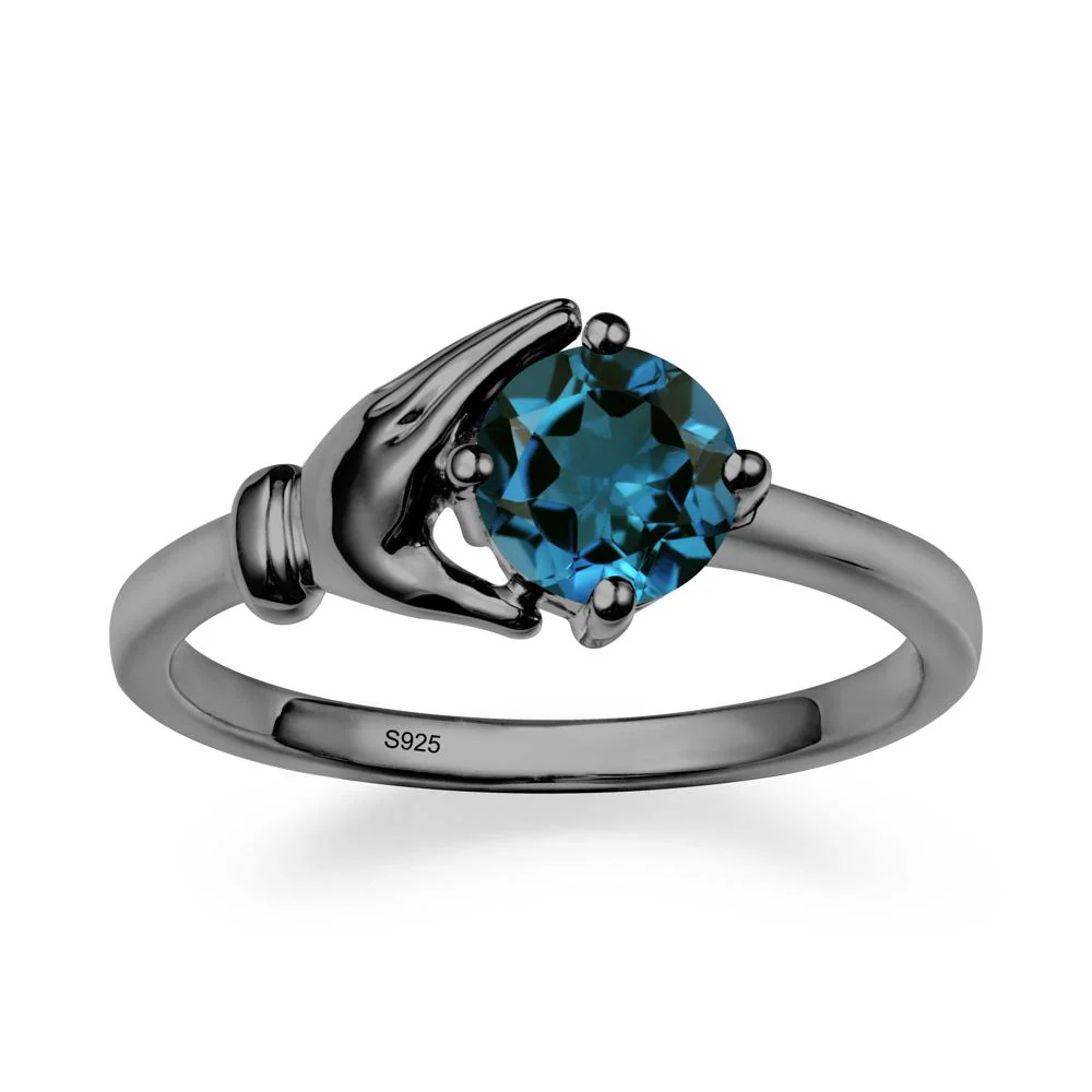 London Blue Topaz Cupping Hand Ring In 14K Gold - Image 8