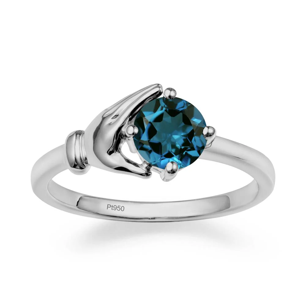 London Blue Topaz Cupping Hand Ring In 14K Gold - Image 9