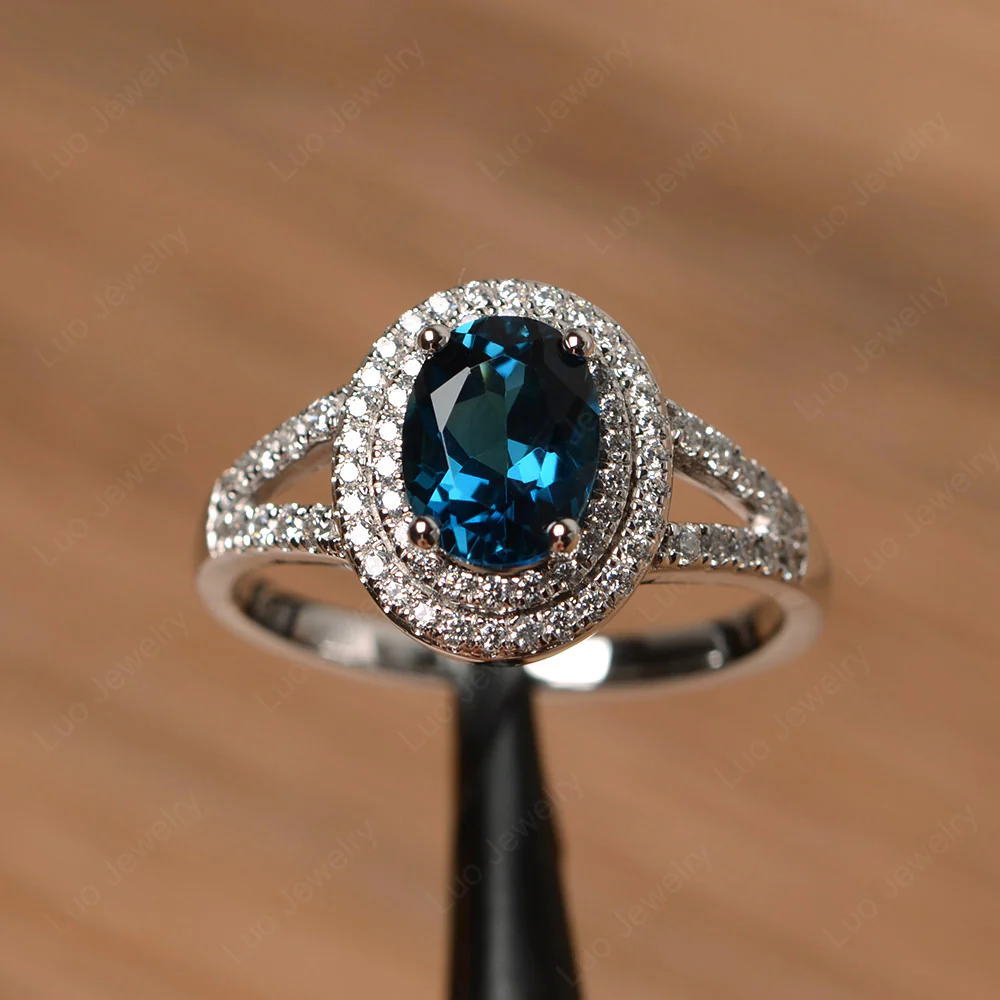 London Blue Topaz Double Halo Engagement Ring