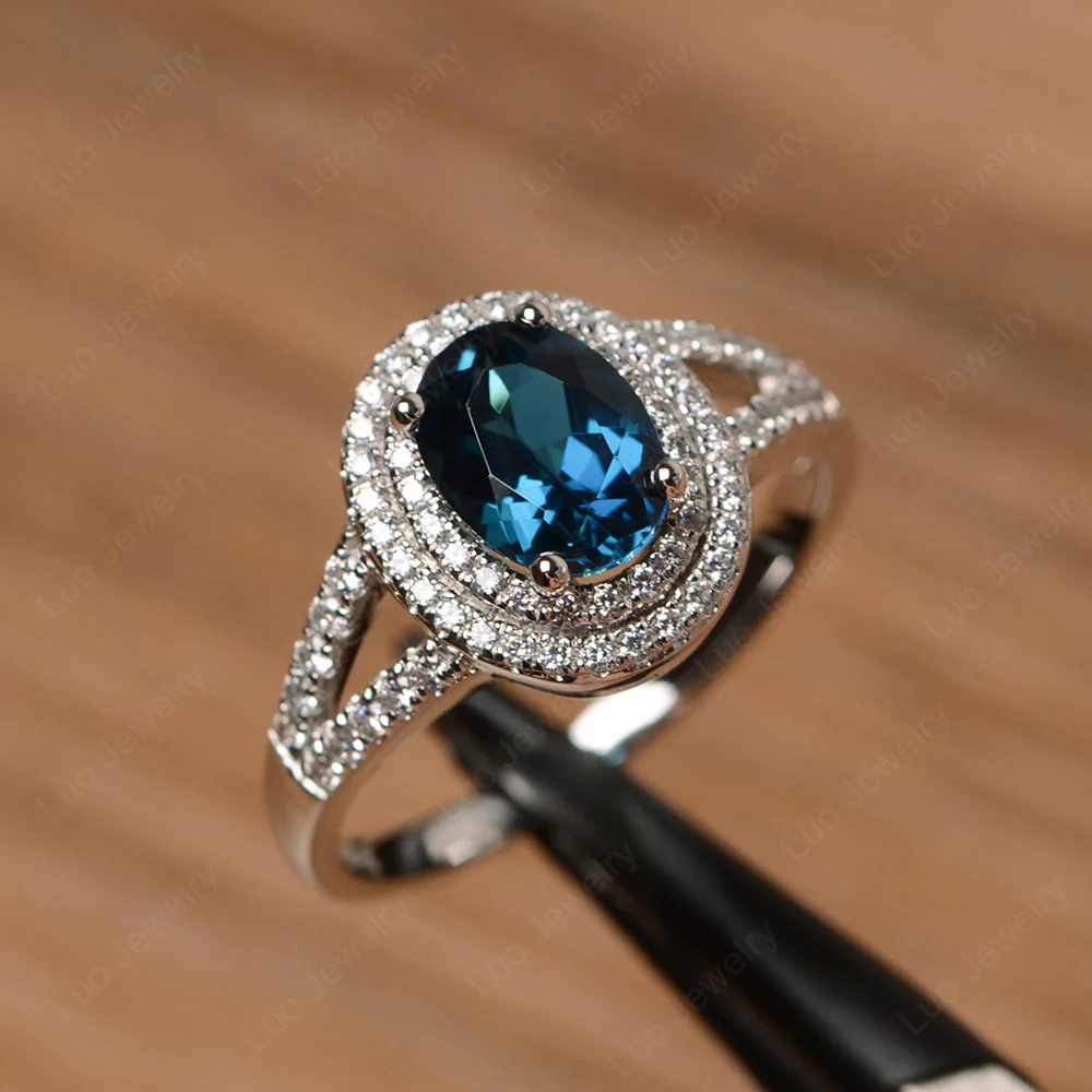 London Blue Topaz Double Halo Engagement Ring - Image 2