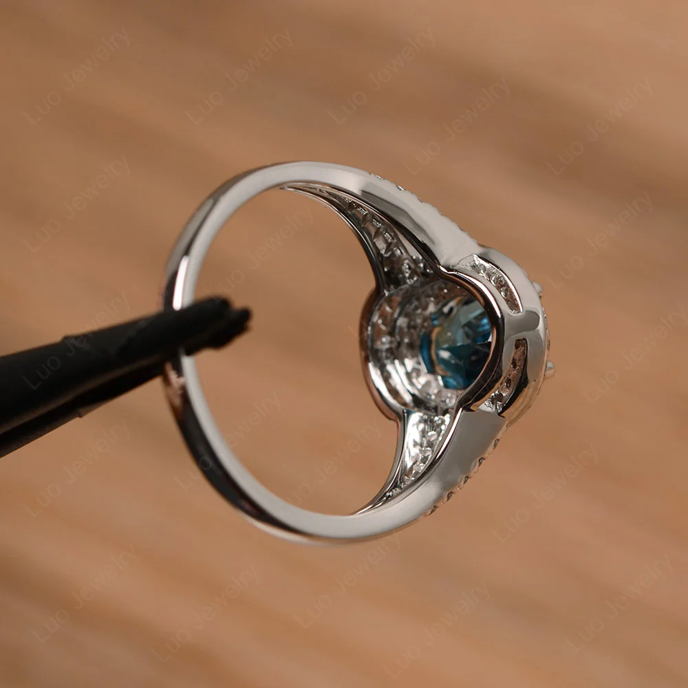 London Blue Topaz Double Halo Engagement Ring - Image 3