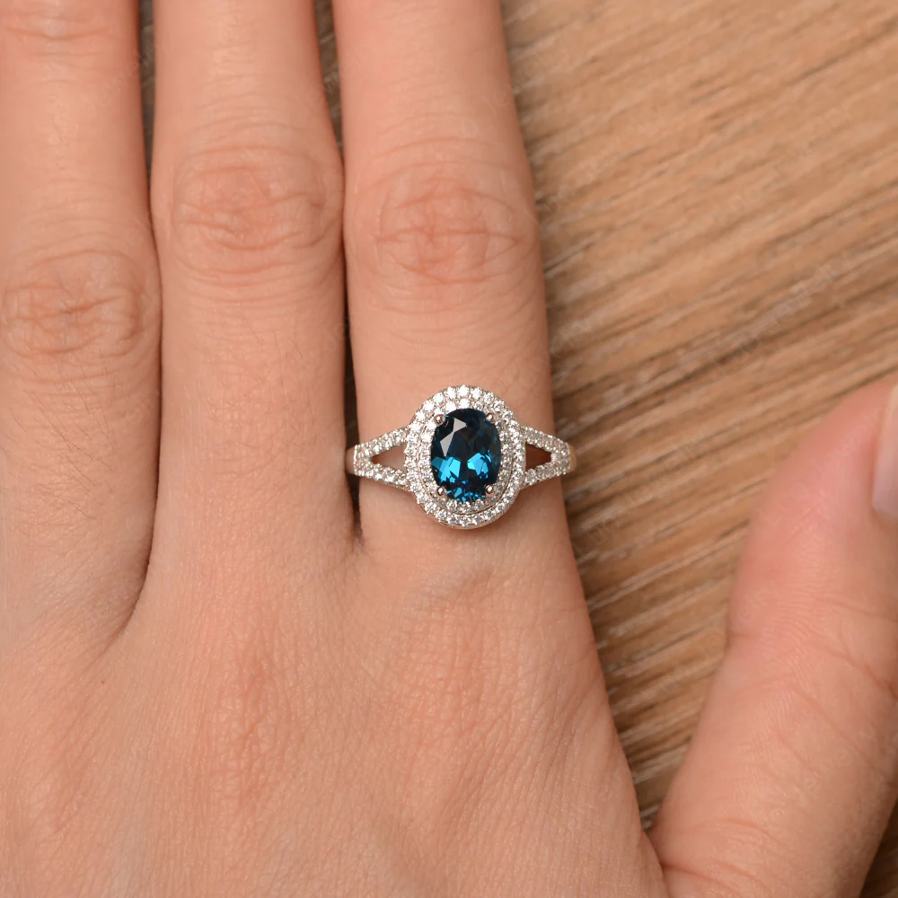 London Blue Topaz Double Halo Engagement Ring - Image 4