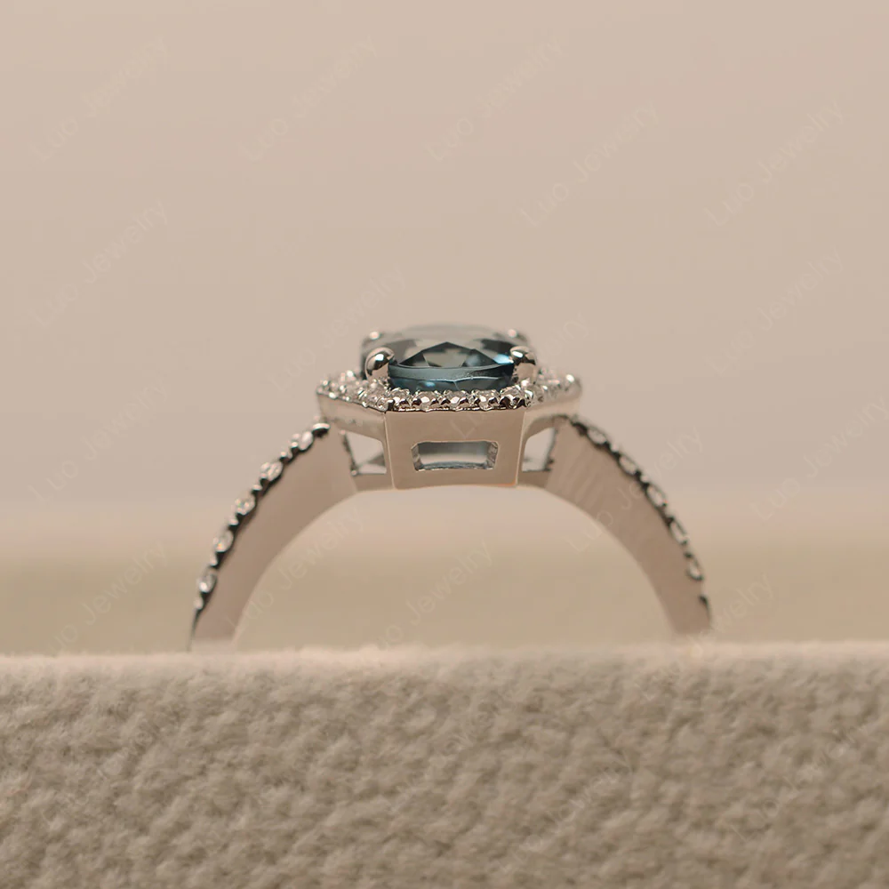 London Blue Topaz Hexagon Halo Engagement Ring - Image 5