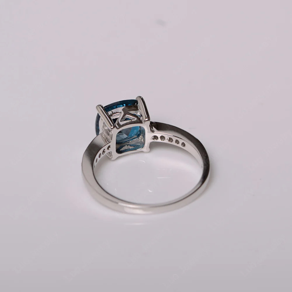 Simple Cushion Cut London Blue Topaz Promise Ring - Image 4