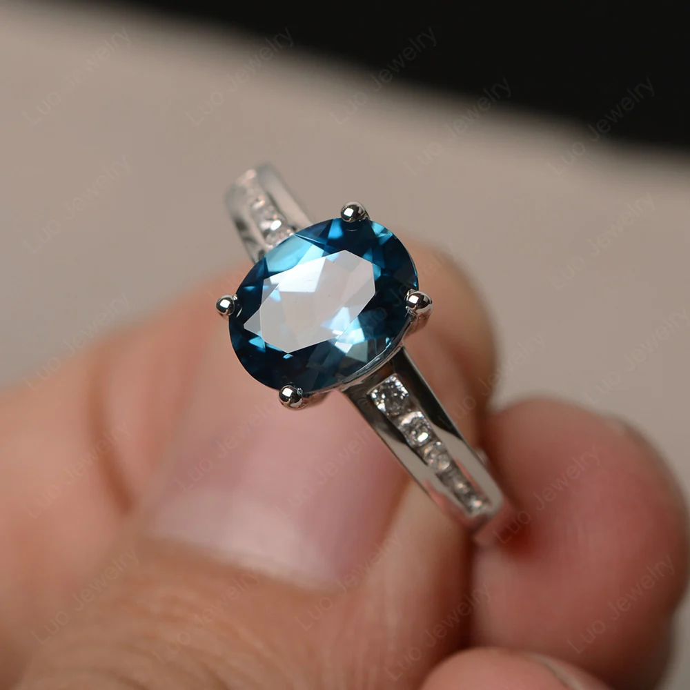 Classic Oval London Blue Topaz Engagement Ring