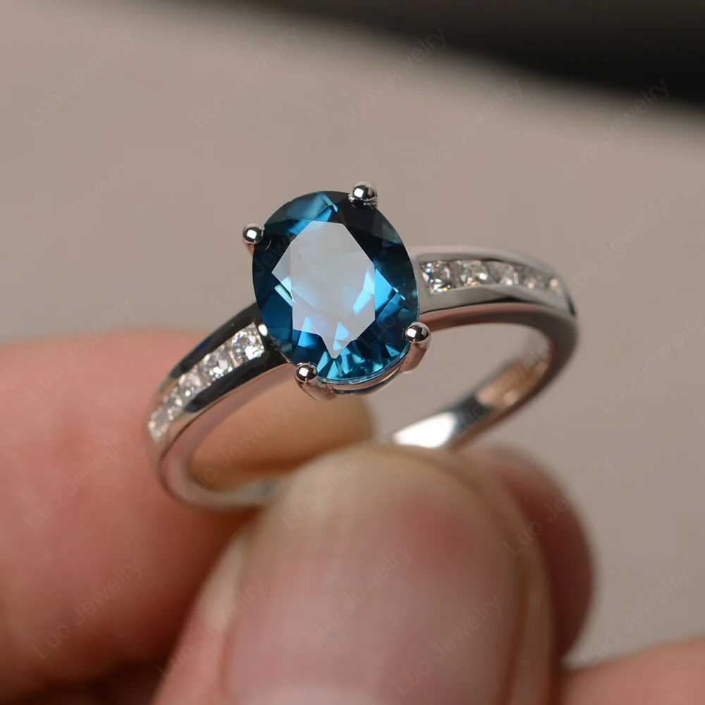 Classic Oval London Blue Topaz Engagement Ring - Image 2