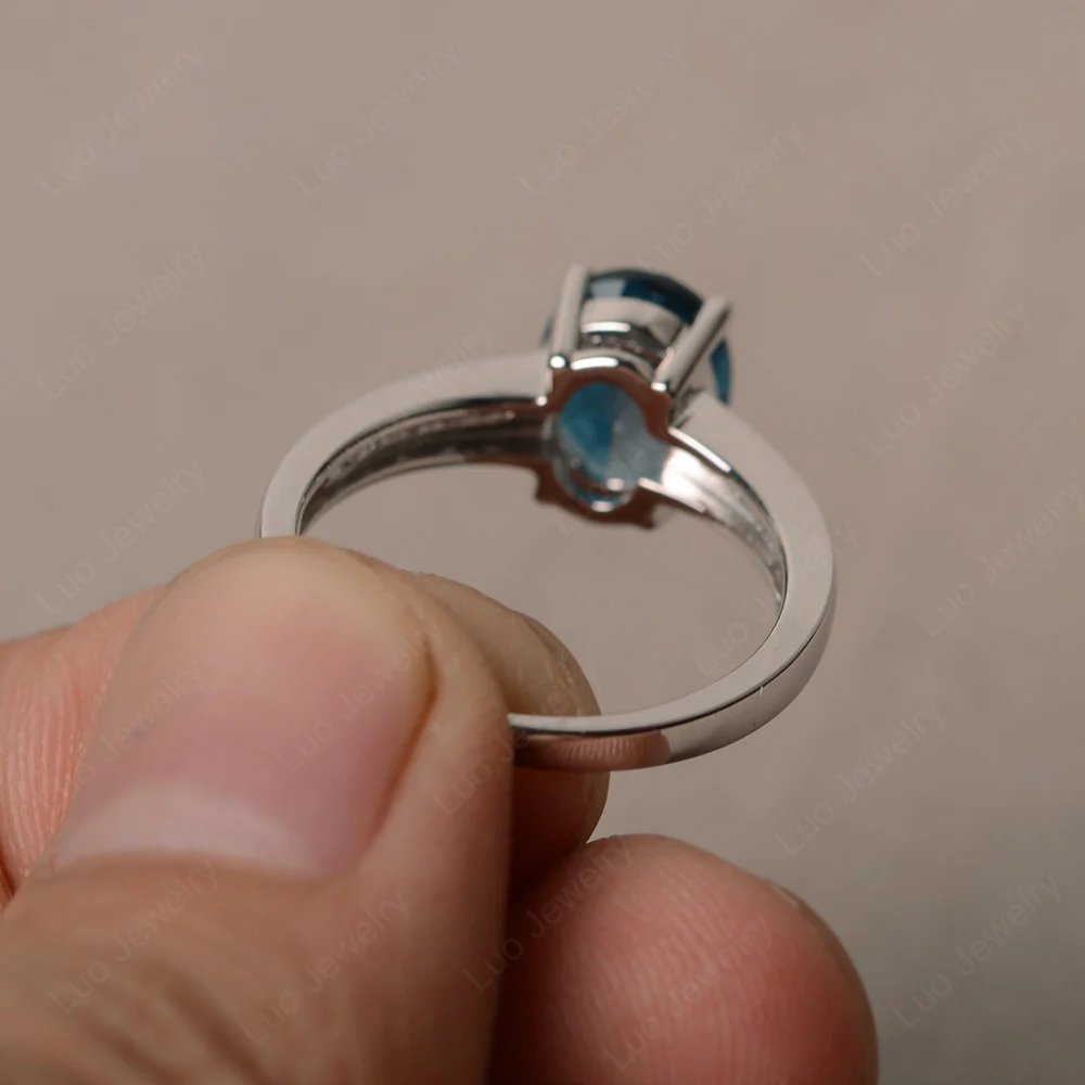 Classic Oval London Blue Topaz Engagement Ring - Image 3
