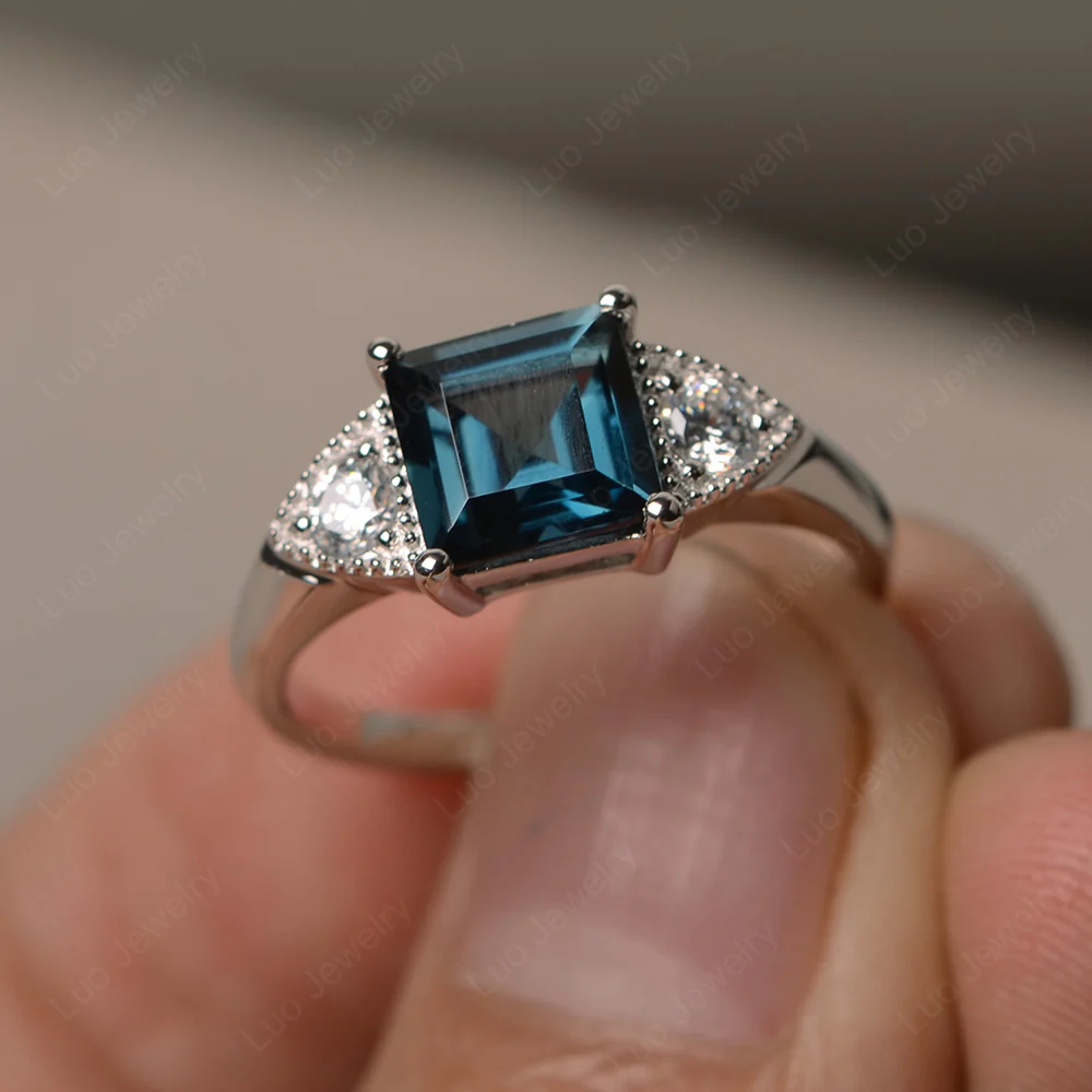 London Blue Topaz Engagement Ring Square Cut - Image 2