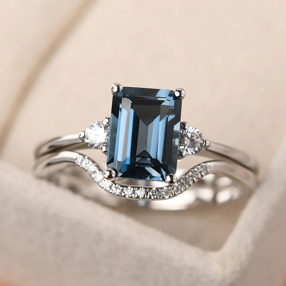 London Blue Topaz Engagement Ring with Band