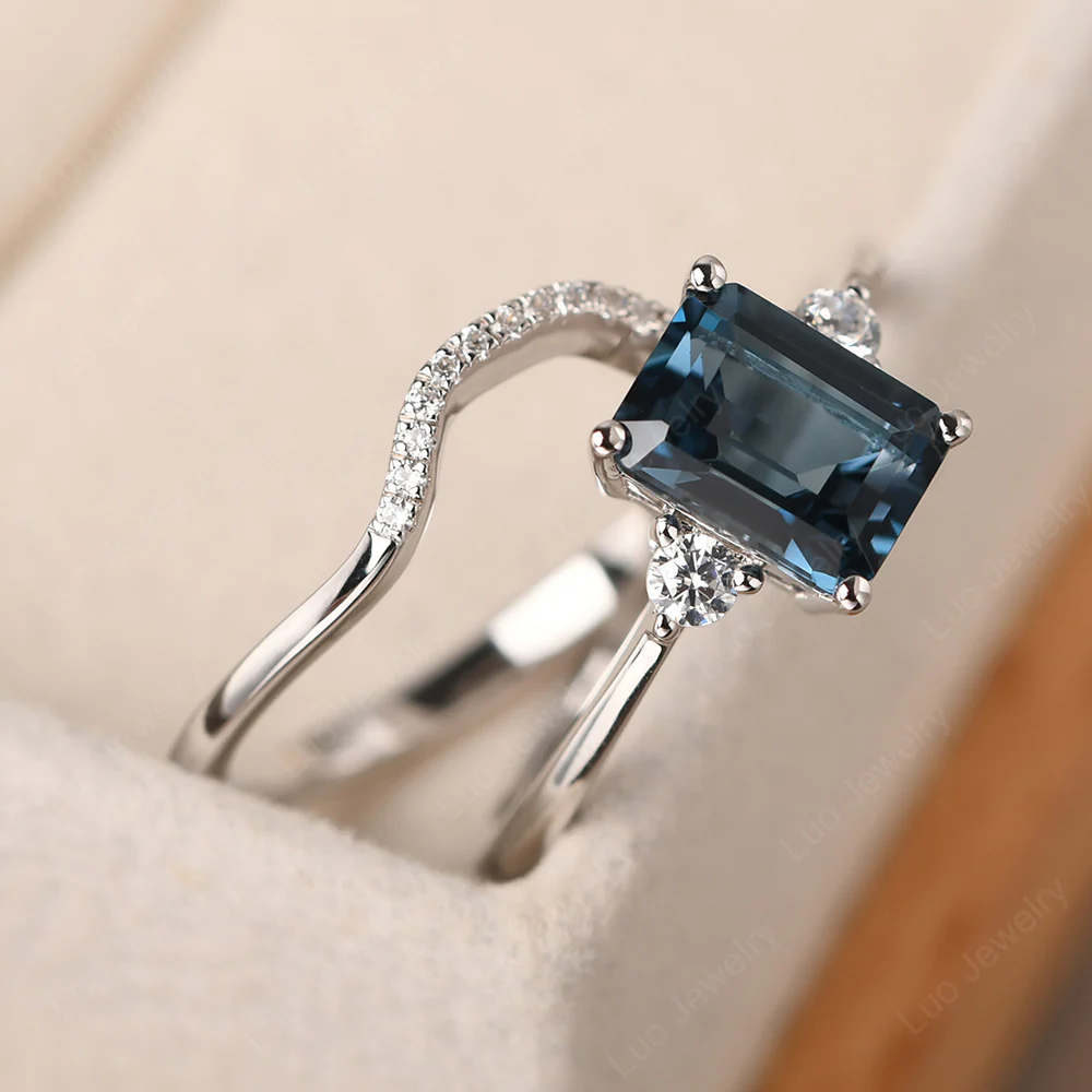 London Blue Topaz Engagement Ring with Band - Image 3