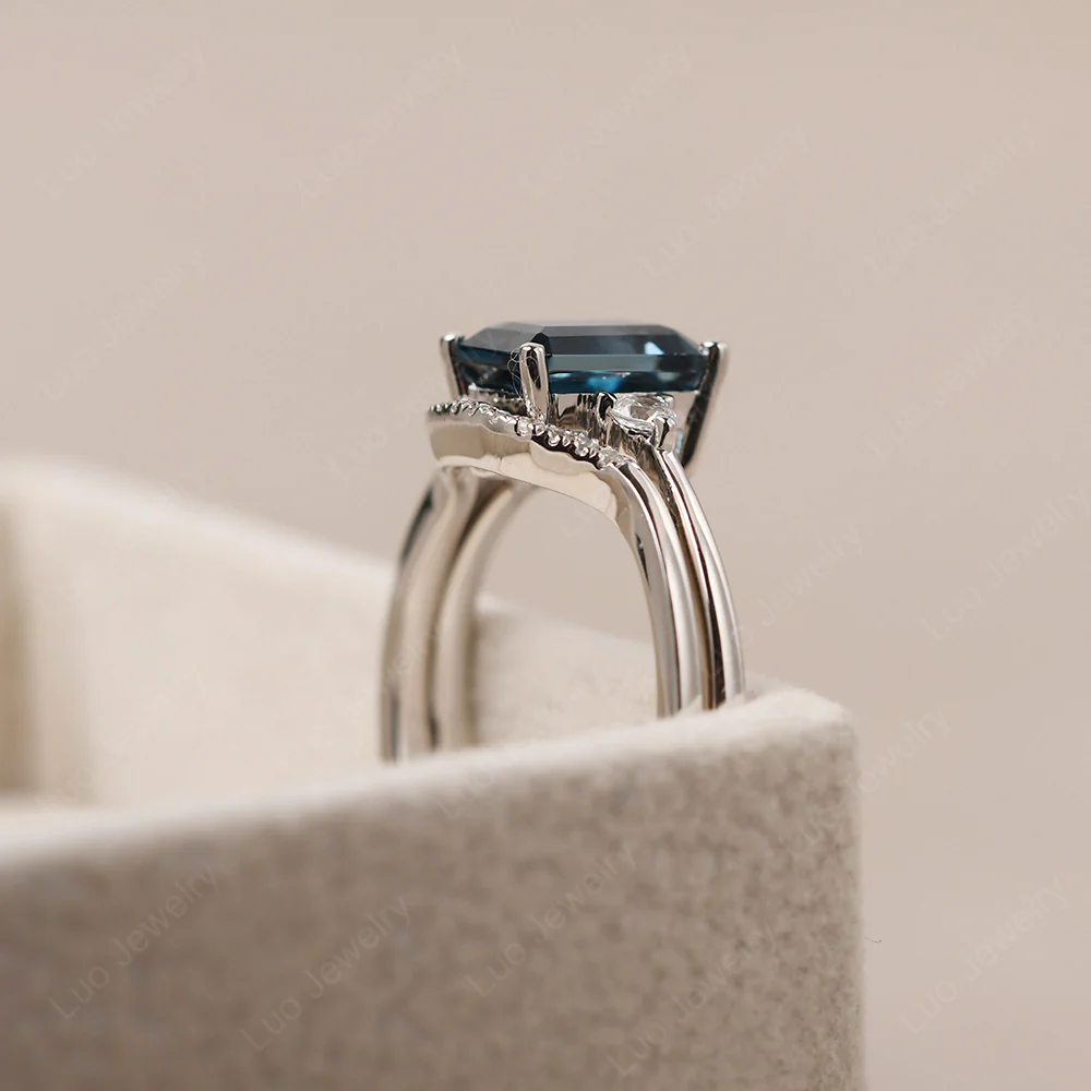 London Blue Topaz Engagement Ring with Band - Image 6