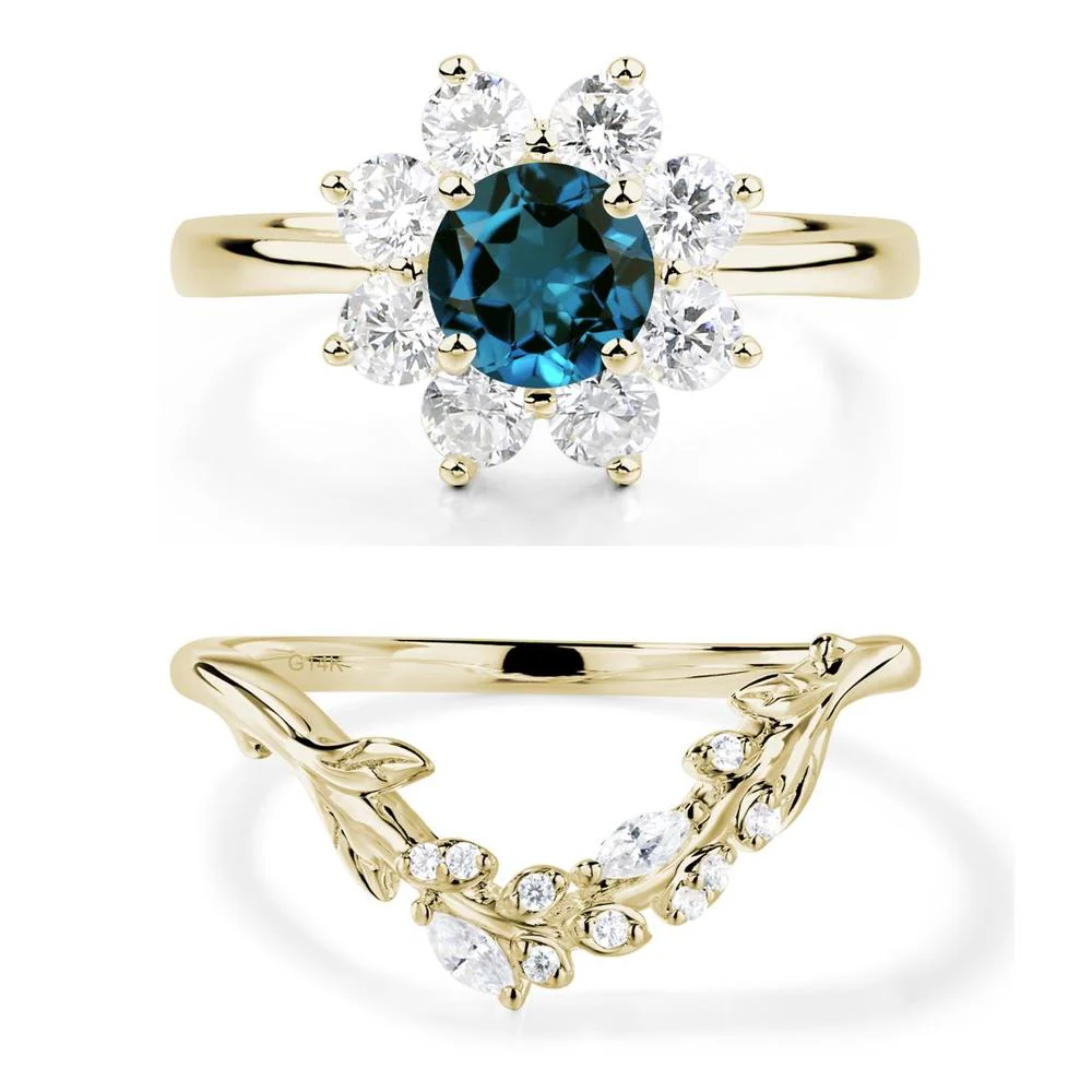 London Blue Topaz Sunburst Halo Ring - Image 15