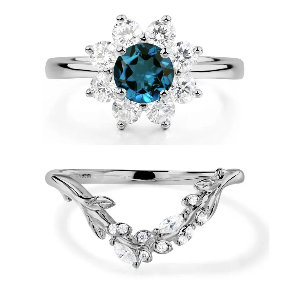 London Blue Topaz Sunburst Halo Ring - Image 25