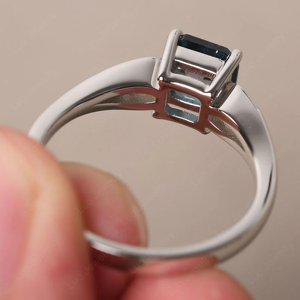 London Blue Topaz Ring with Channel Set Band - Image 4