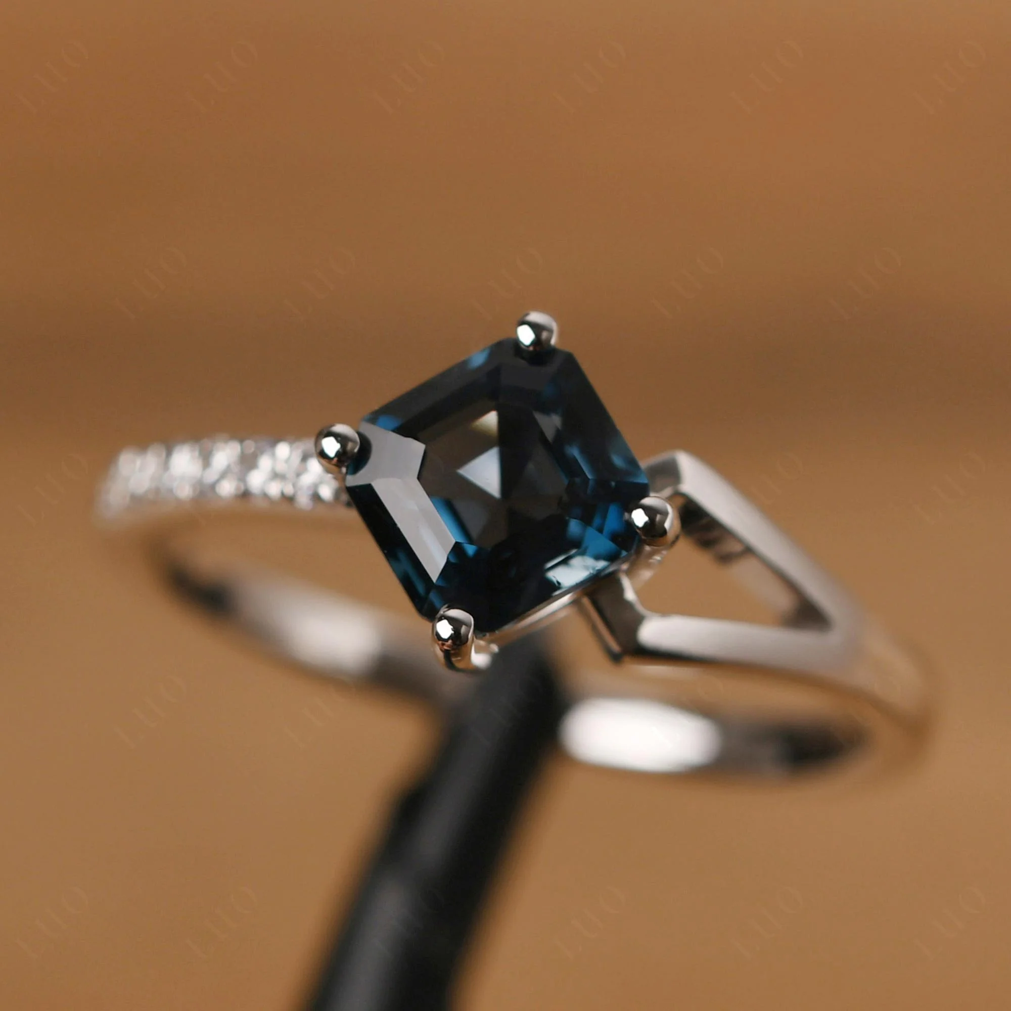 London Blue Topaz Ring Asscher Engagement Ring - Image 11