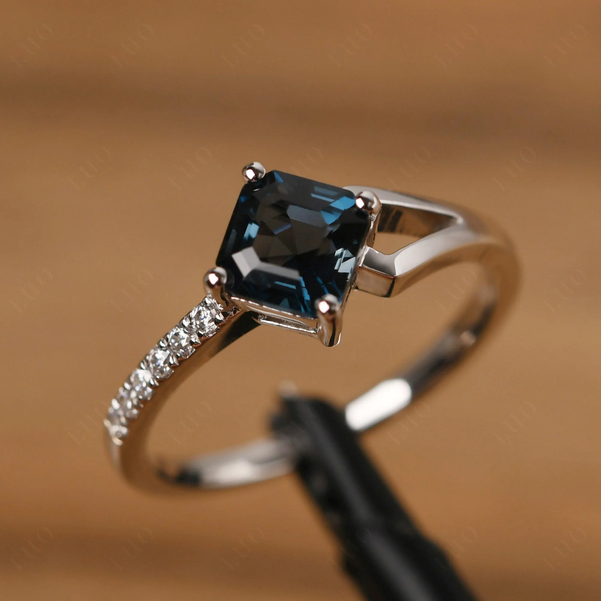 London Blue Topaz Ring Asscher Engagement Ring - Image 12