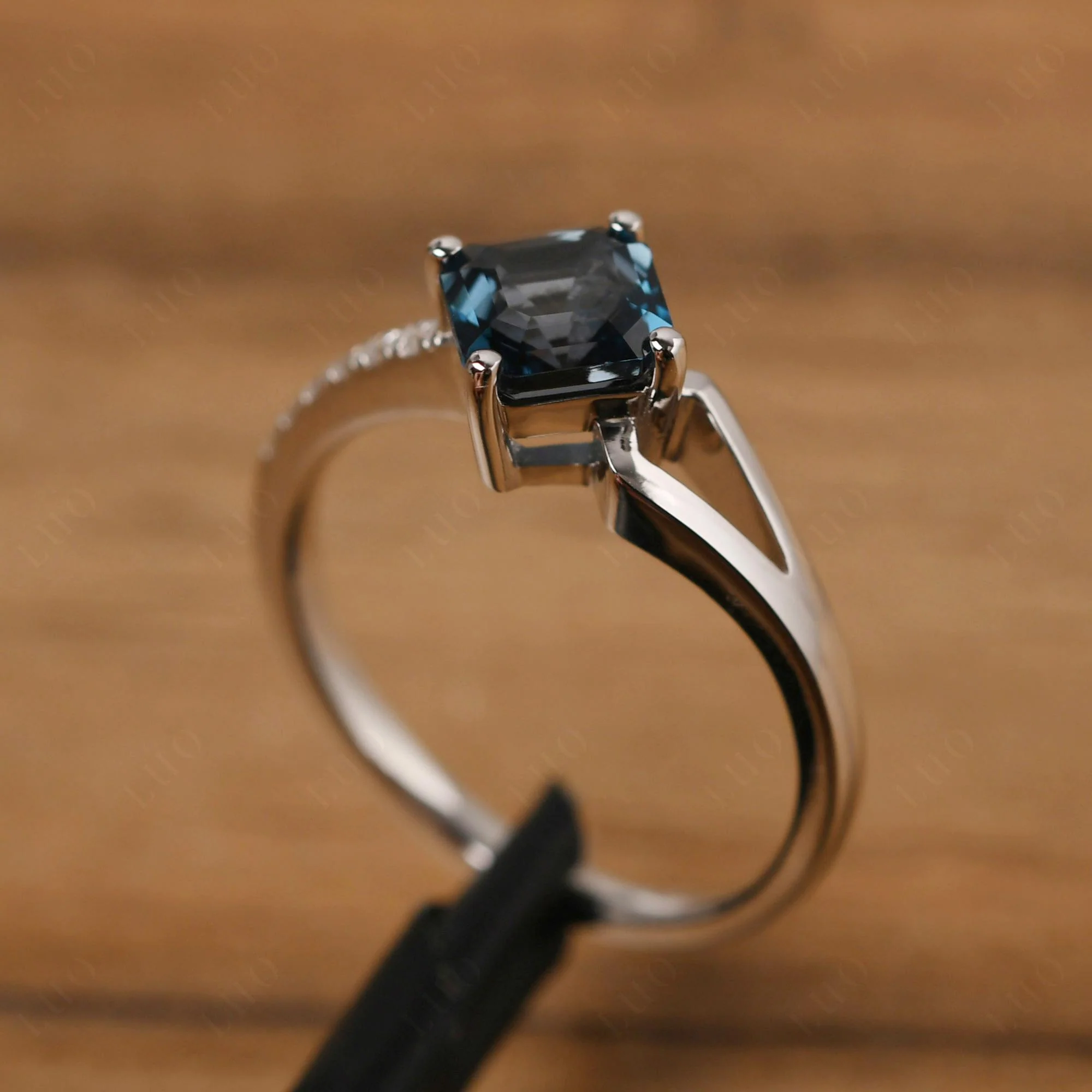 London Blue Topaz Ring Asscher Engagement Ring - Image 13