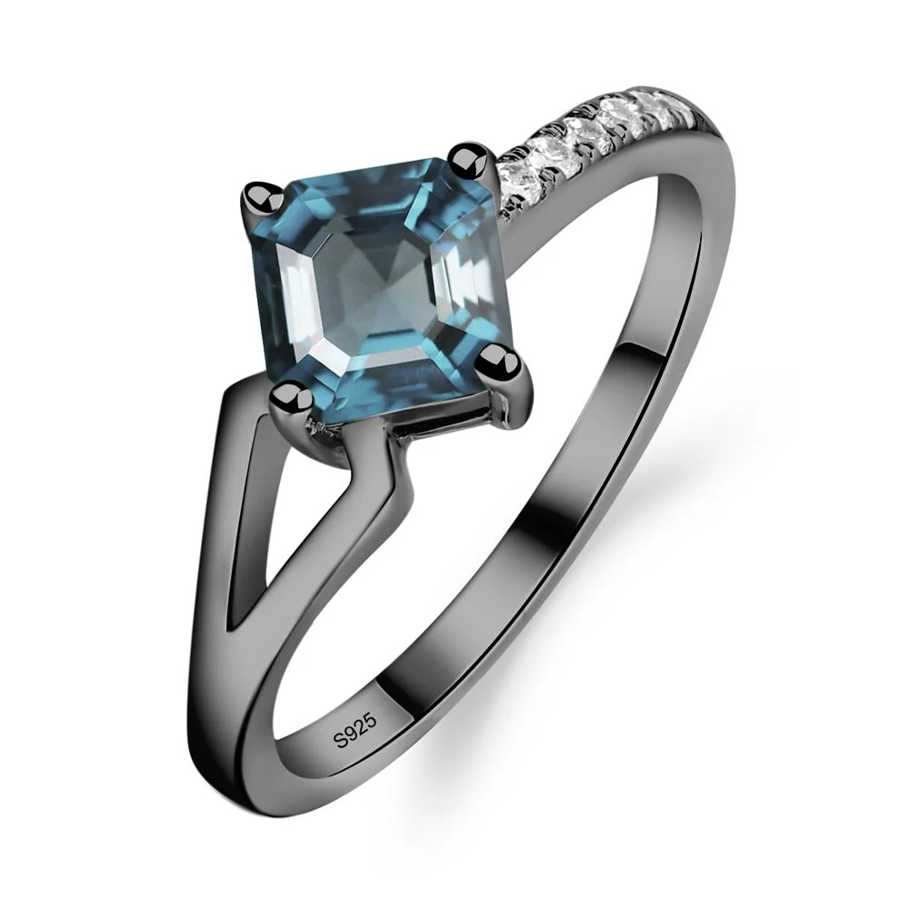 London Blue Topaz Ring Asscher Engagement Ring - Image 3
