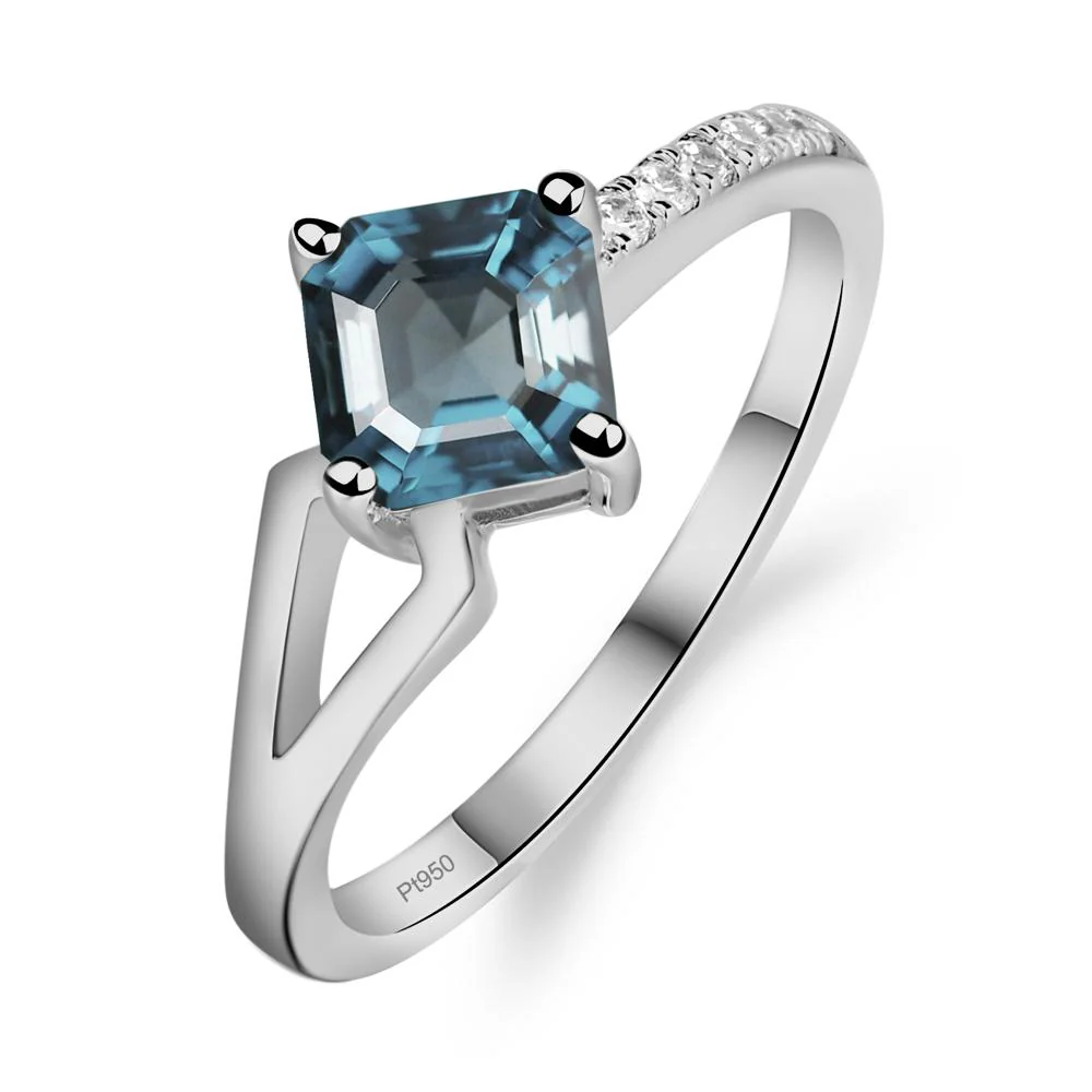 London Blue Topaz Ring Asscher Engagement Ring - Image 6