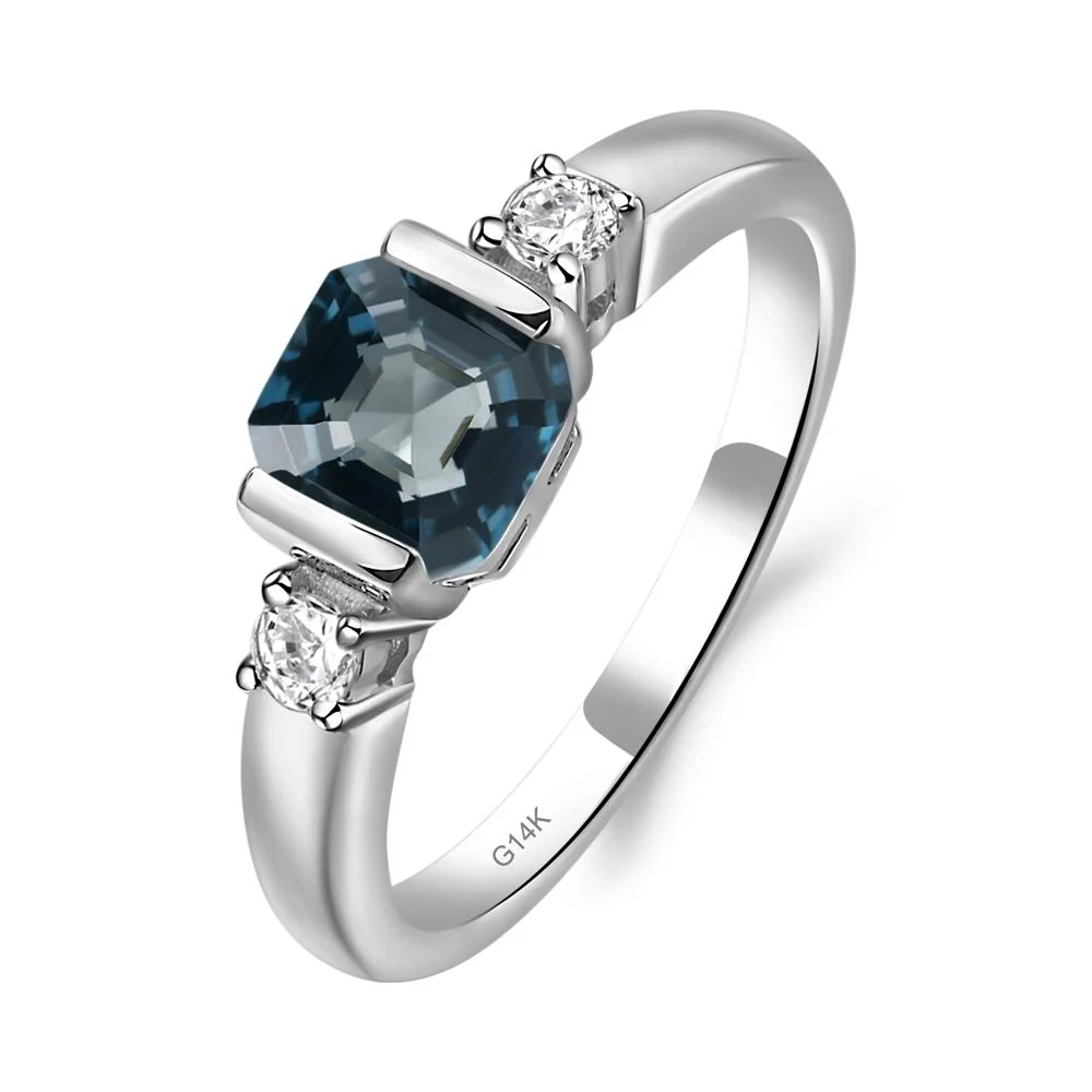 London Blue Topaz Half Bezel Set Asscher Cut Ring