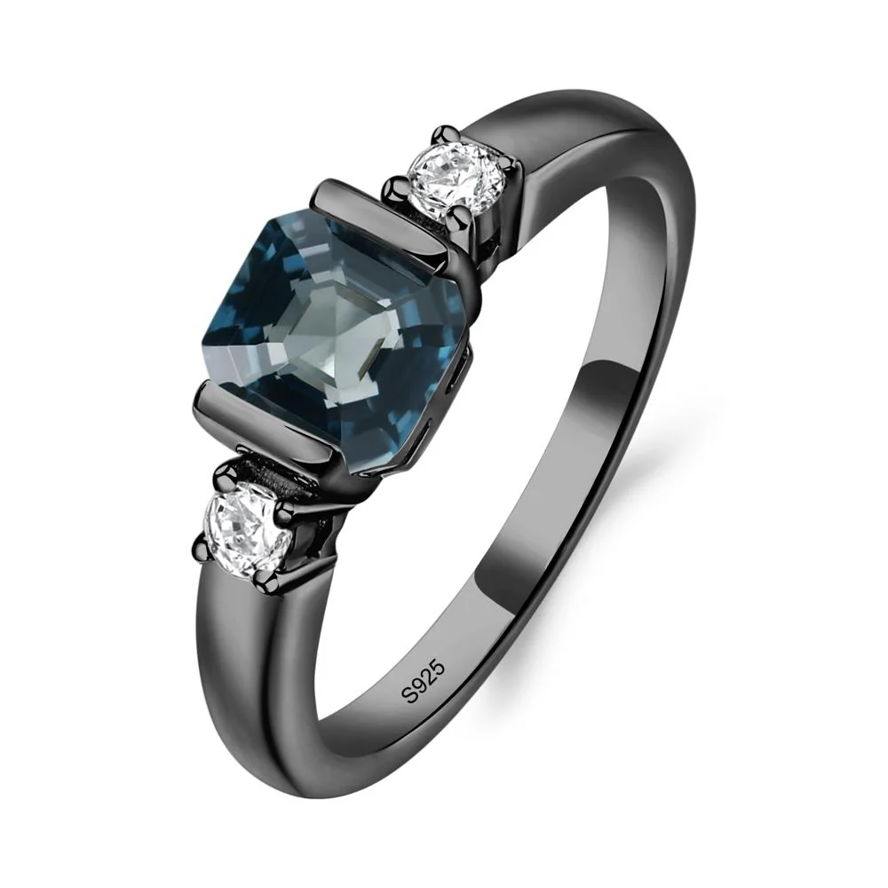 London Blue Topaz Half Bezel Set Asscher Cut Ring - Image 3