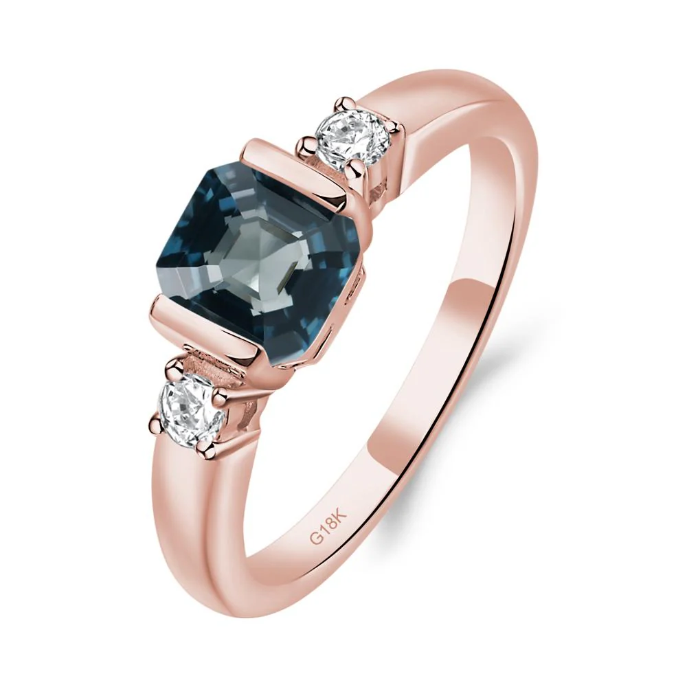 London Blue Topaz Half Bezel Set Asscher Cut Ring - Image 6