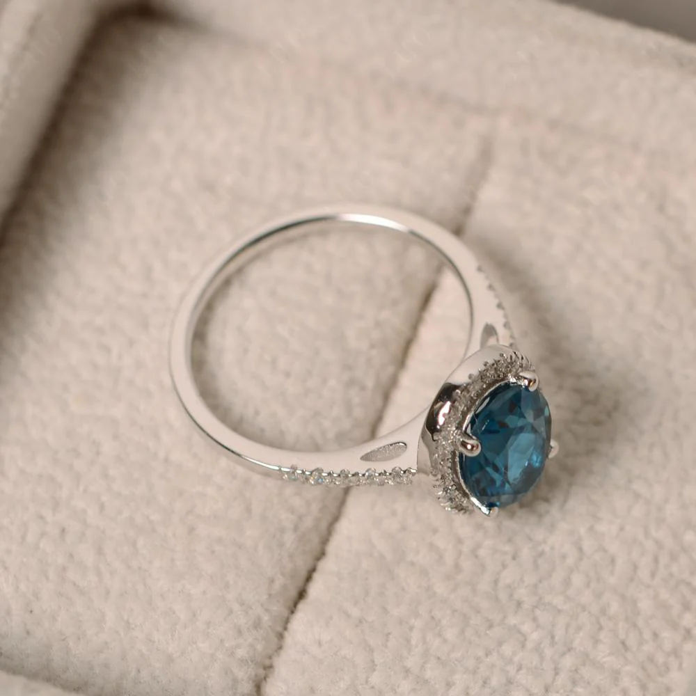 Oval London Blue Topaz Halo Ring - Image 32