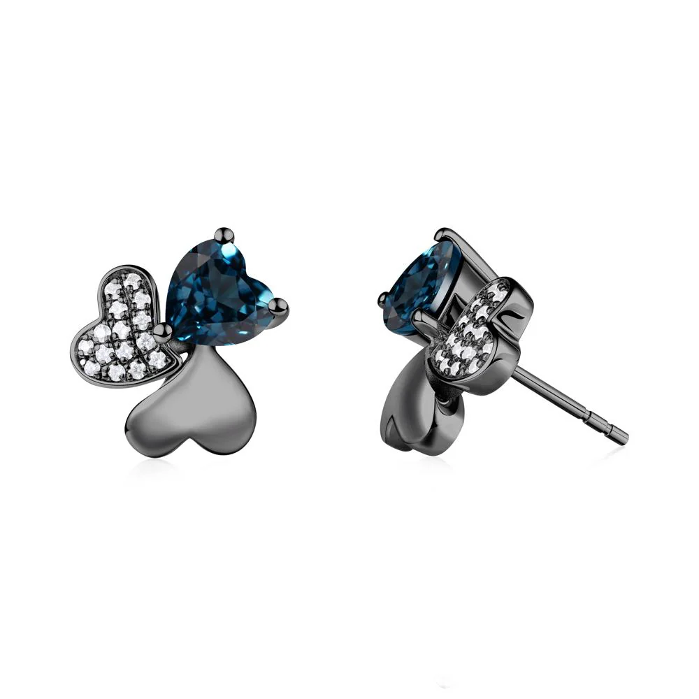 London Blue Topaz Heart Shape Shamrock Earrings - Image 2