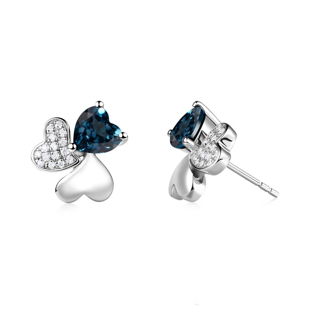London Blue Topaz Heart Shape Shamrock Earrings - Image 6