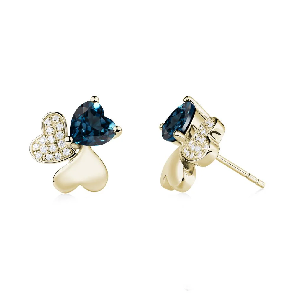 London Blue Topaz Heart Shape Shamrock Earrings - Image 7