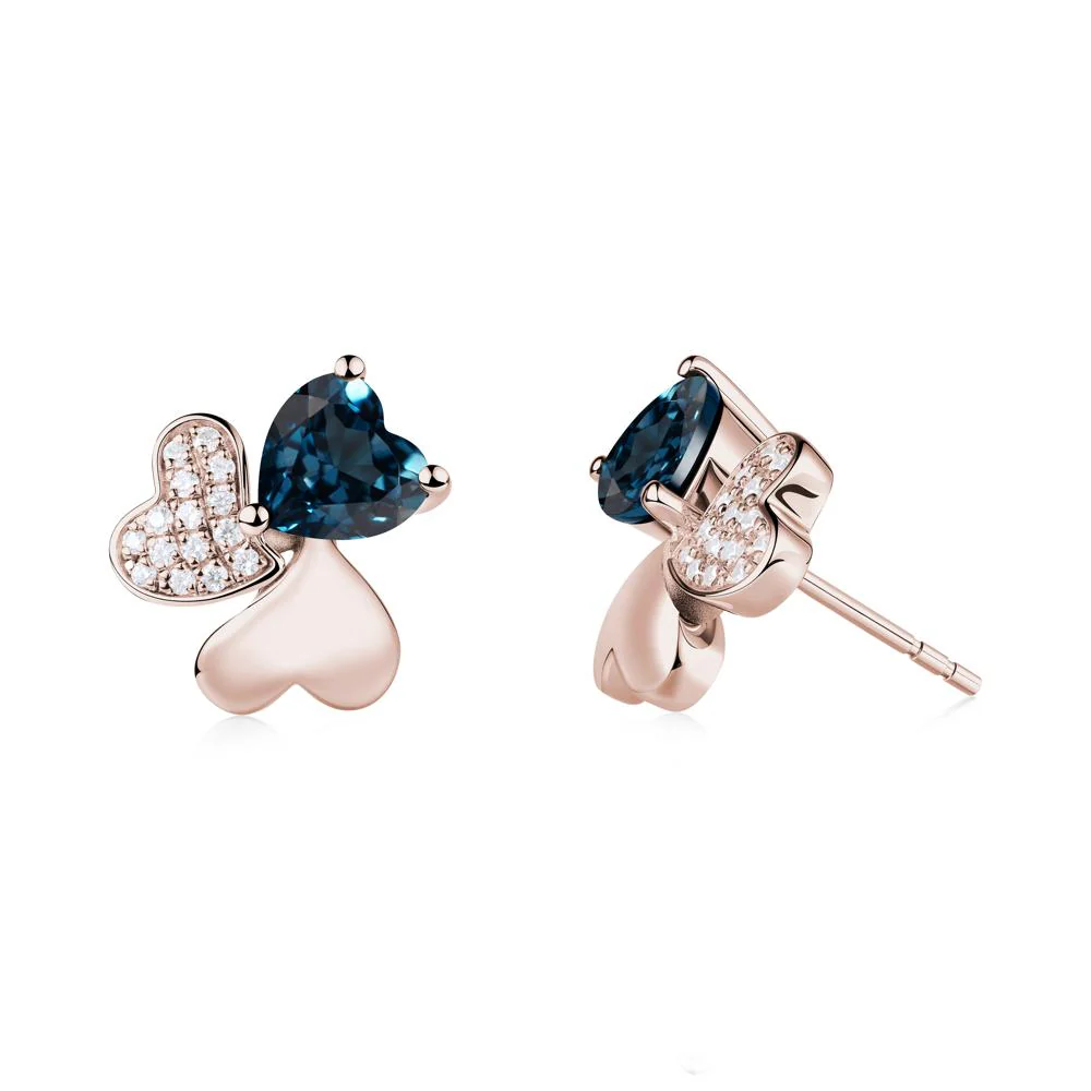 London Blue Topaz Heart Shape Shamrock Earrings - Image 9